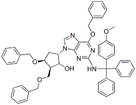 Cyclopentanol,5-[2-[[(4-methoxyphenyl)diphenylmethyl]amino]-6-(phenylmethoxy)-9H-purin-9-yl]-3-(phenylmethoxy)-2-[(phenylmethoxy)methyl]-,[1S-(1a,2b,3a,5b)]- (9CI)
